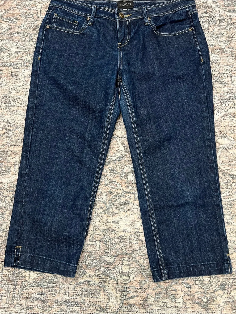 VIGOSS Classic Capri Jeans Womens 7 Dark Wash Embroidered Pockets